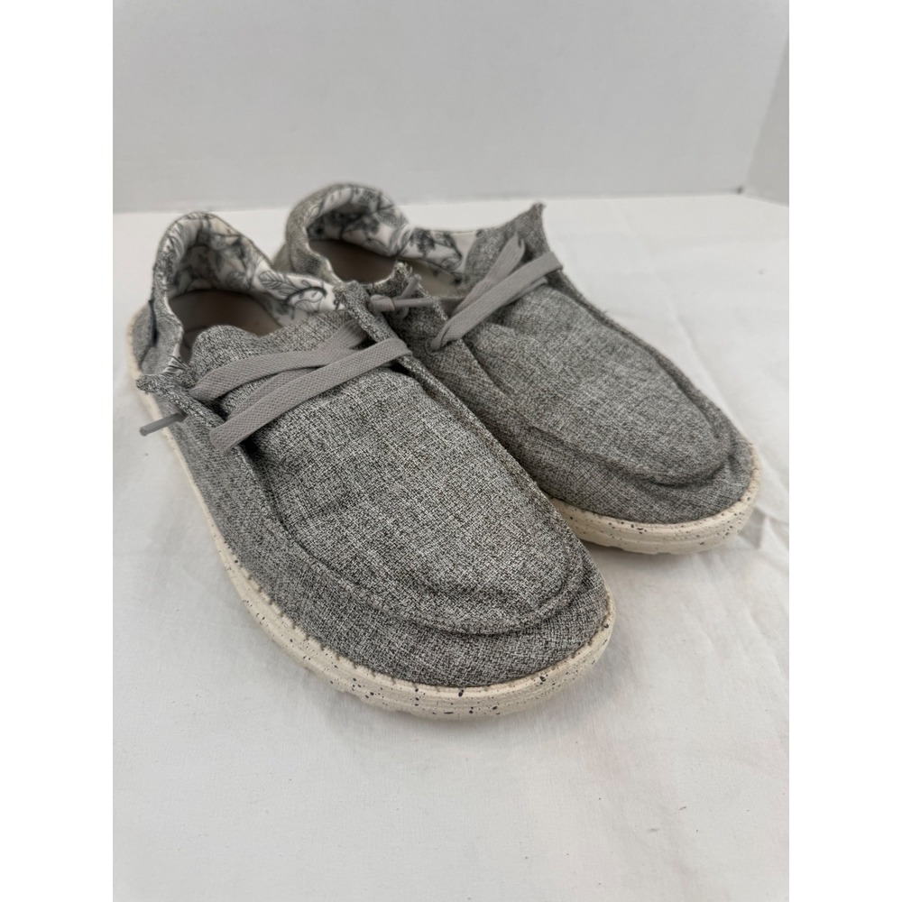 Hey Dude Wendy L Linen‎ Iron Grey Floral Slip On Loafers 121533901 Womens 11